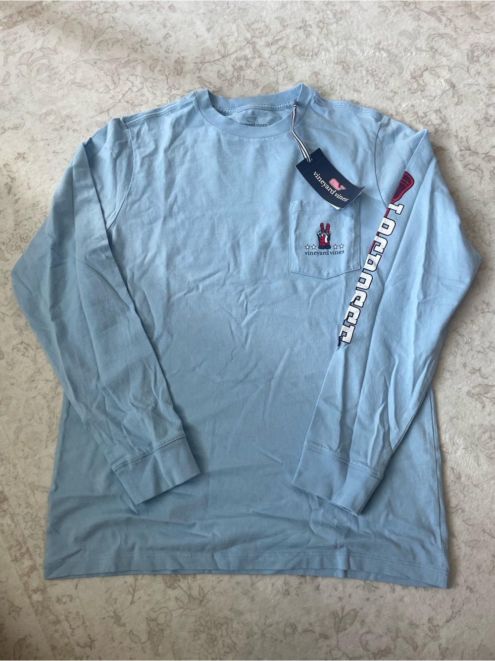 Vineyard Vines Light Blue Long-Sleeve Pocket - lacrosse Peace Sign